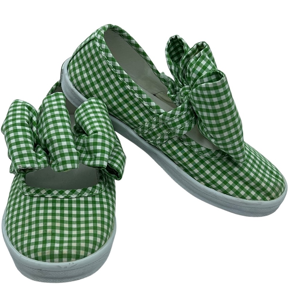 Janie and Jack girls pre owned green bow slip on loafers size 10